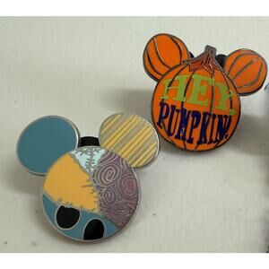 Disney Parks Mickey Head Halloween Trading Pins 2 Piece Nightmare Sally Pumpkin